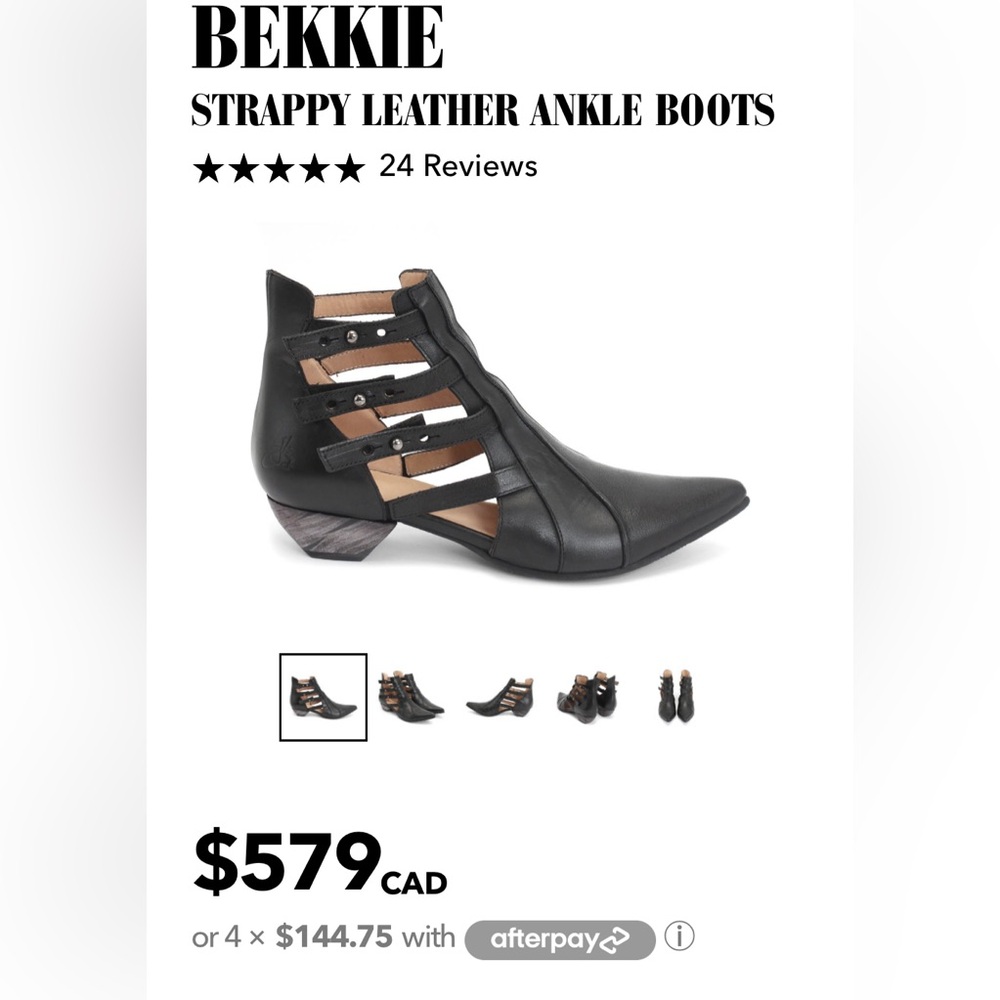 John Fluevog Truth Bekkie Black 
Strappy Leather Gorh Designer Ankle Boots Sz 8 - Picture 3 of 17